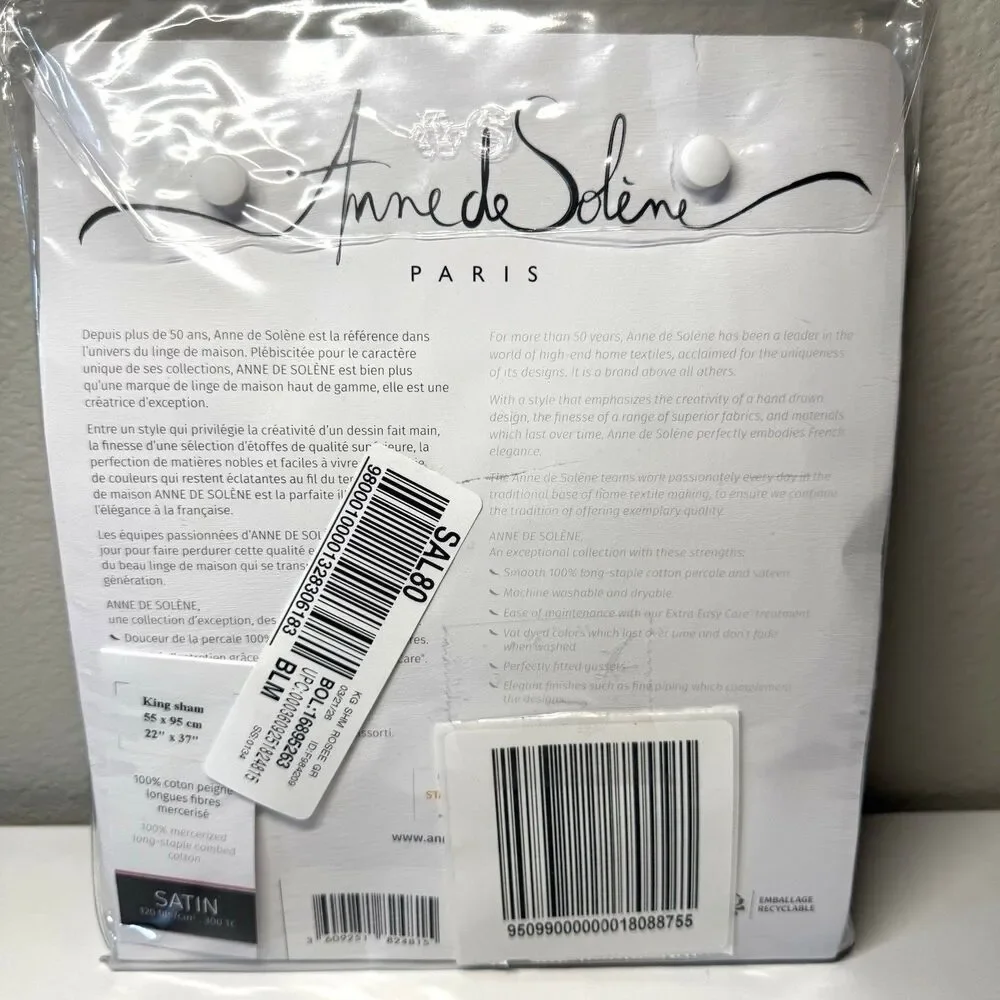 Anne de Solène Rosée Gris King Sham Luxury French Cotton Sateen Bedding